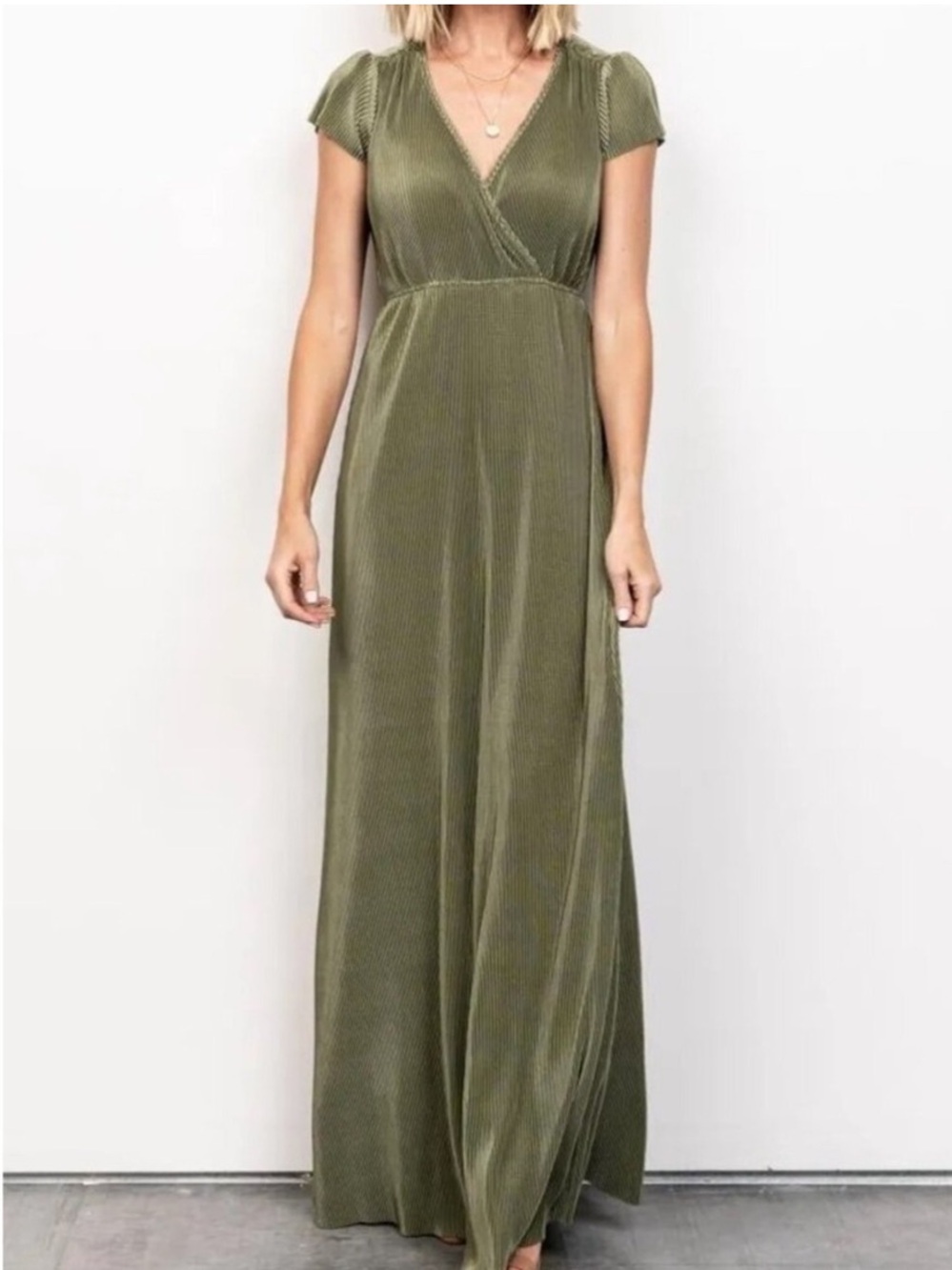 Baltic Born Athena Pleated Maxi Dress Sage Green Large